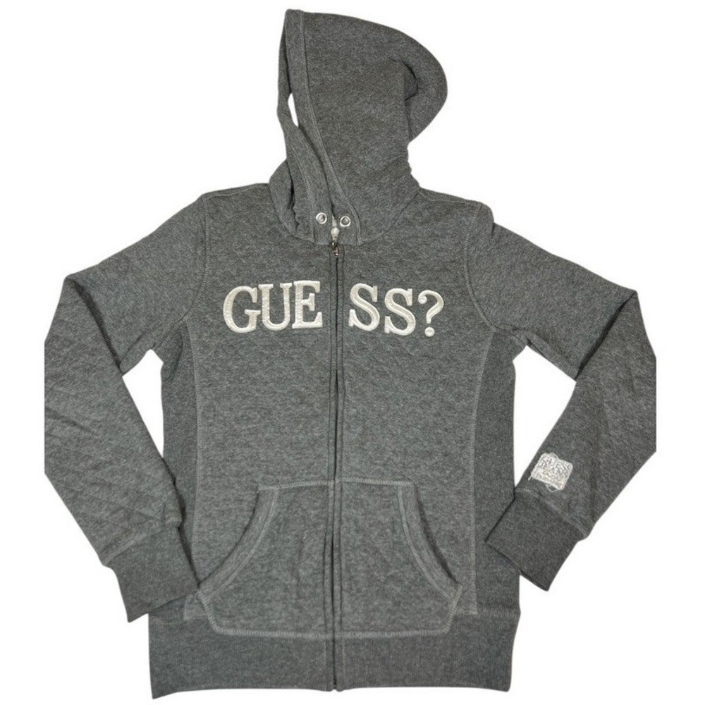 Guess Sherpa Lined Hoodie Womens Small Gray Full Zip Logo Jacket Warm Cozy